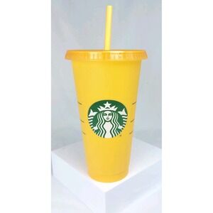 Starbucks Venti Reusable Color Changing Cup Tumbler‎ Yellow To Orange Lid Straw